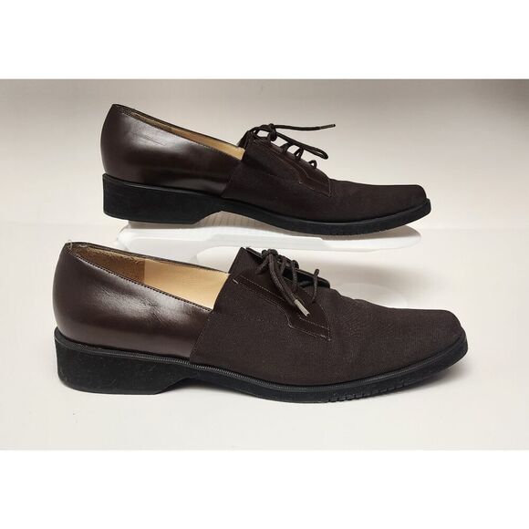 Salvatore Ferragamo Women's Vintage Leather/Fabric Lace Up Oxford Shoes 7.5B - Picture 1 of 9